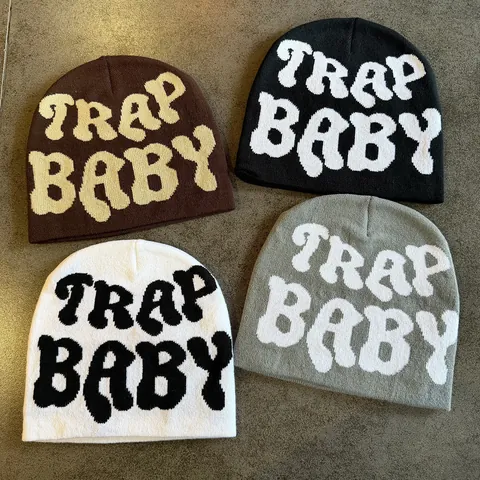 Fashion Winter Knit Beanie Hat For Women Men Trap Baby Letter Jacquard Warm Acrylic Hip Hop Streetwear Skull Cap Headwear