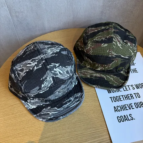 Berretto Camp a 5 Pannelli Funzionale di Nicchia Mimetico a Strisce di Tigre Regolabile Misto Cotone Ripstop Hip Hop All'aperto