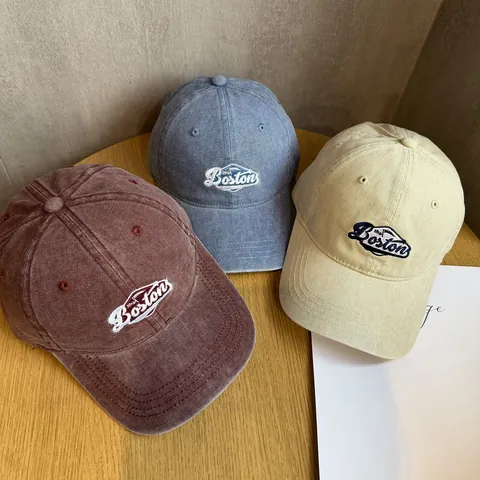 Berretto da Baseball in Cotone Lavato Vintage Ricamo Lettere Boston Regolabile Retro Casual Cappello da Sole per Uomo Donna Streetwear