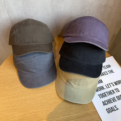 Retro Gewassen Katoen Honkbalpet Met Korte Rand Verstelbaar 5 Panel Camp Hut Voor Heren Vrouwen Effen Kleur Zonbescherming Hip Hop Streetwear Outdoor Pet