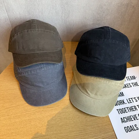 Retro Gewassen Katoen Honkbalpet Met Korte Rand Verstelbaar 5 Panel Camp Hut Voor Heren Vrouwen Effen Kleur Zonbescherming Hip Hop Streetwear Outdoor Pet
