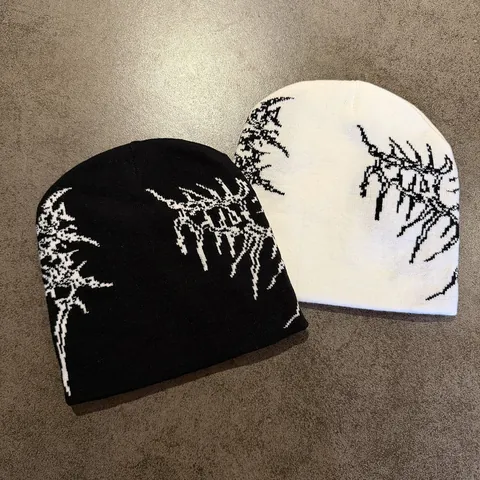 Gothic Jacquard Gestrickte Beanie Mütze Streetwear Hip Hop Winter Warm Acryl Skull Cap Für Damen Herren Y2K Abstraktes Muster