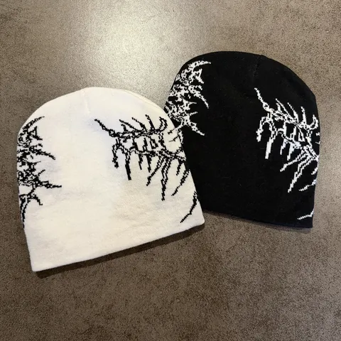Gothic Jacquard Gestrickte Beanie Mütze Streetwear Hip Hop Winter Warm Acryl Skull Cap Für Damen Herren Y2K Abstraktes Muster