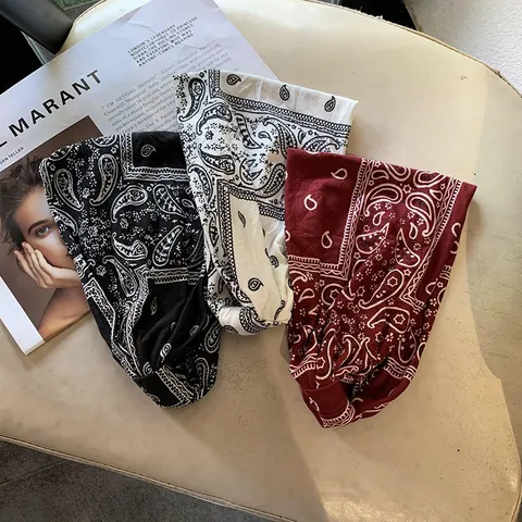 Vintage Paisley Printed Wide Headband Elastic Yoga Sports Hair Band Knotted Boho Turban Headwrap Hair Accessories For Men Women