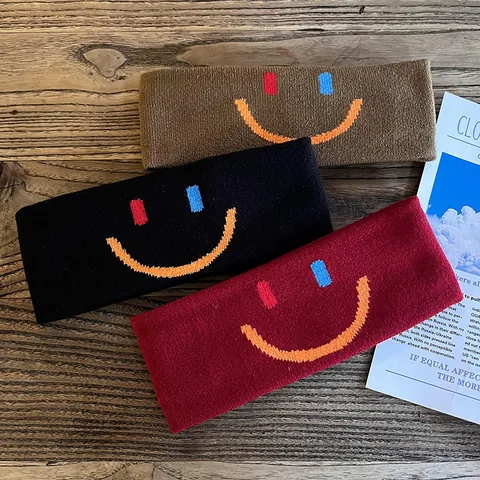 Knitted Sports Headband For Men Women Elastic Sweatband For Running Yoga Fitness Smile Face Pattern Gym Workout Headwear