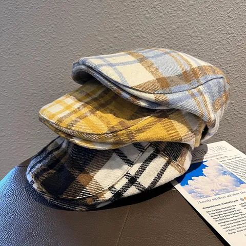 Vintage Japanese Plaid Flat Cap For Men Women Autumn Winter Woolen Newsboy Cap British Style Retro Checkered Ivy Cap Gatsby Hat