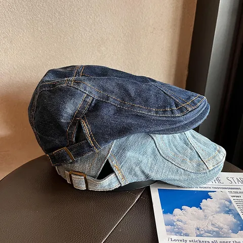 Retro Denim Schiebermütze Für Damen Herren Vintage Gewaschene Baumwolle Newsboy Mütze Verstellbar Kurze Krempe Ivy Cabbie Hut