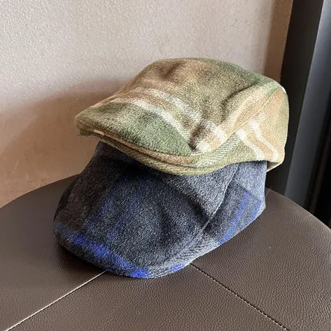 Vintage Britische Karomuster Schiebermütze Herren Damen Wollstoff Newsboy Mütze Verstellbar Warme Ivy Cap Für Herbst Winter