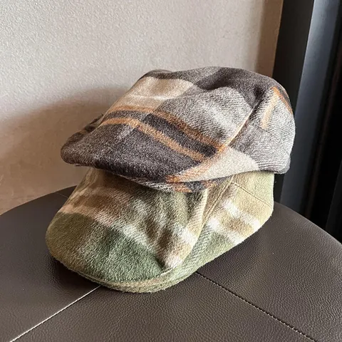 Vintage Britische Karomuster Schiebermütze Herren Damen Wollstoff Newsboy Mütze Verstellbar Warme Ivy Cap Für Herbst Winter
