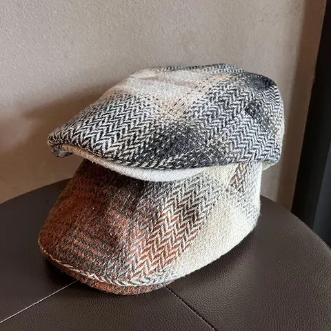 Coppola in Lana Stile Britannico Vintage Per Uomo Donna Berretto da Strillone a Quadri Spina di Pesce Autunno Inverno Caldo