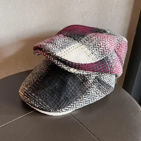 Coppola in Lana Stile Britannico Vintage Per Uomo Donna Berretto da Strillone a Quadri Spina di Pesce Autunno Inverno Caldo