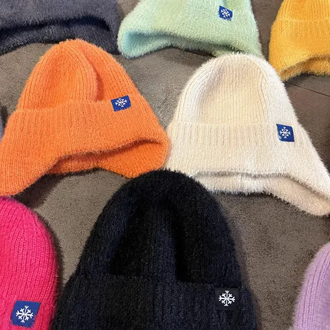 Colbacco da Donna Invernale Caldo in Maglia di Viscosa Con Protezione per le Orecchie Etichetta Fiocco di Neve Peluche