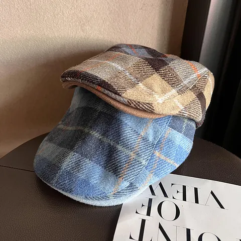 Casquette Newsboy à Carreaux Britannique Pour Hommes Femmes Hiver Chaud Laineux Casquette Ivy Casquette Plate Accessoire