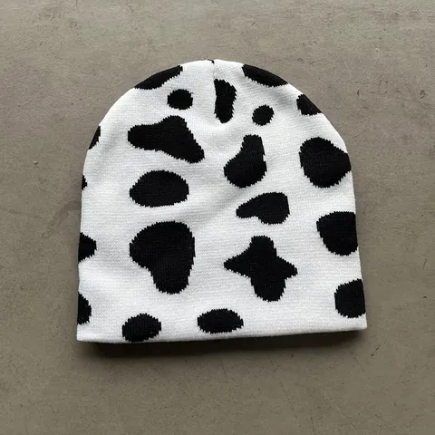 Dames Casual Koepatroon Gebreide Muts Winter Warm Polyester Gebreide Skull Cap Outdoor Mode Zwart Wit Patroon Hoed