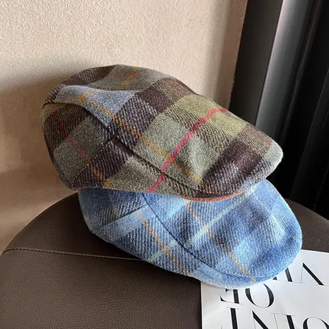 Casquette Newsboy à Carreaux Britannique Pour Hommes Femmes Hiver Chaud Laineux Casquette Ivy Casquette Plate Accessoire