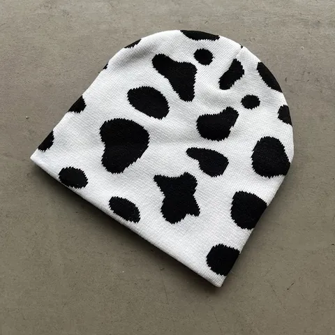 Dames Casual Koepatroon Gebreide Muts Winter Warm Polyester Gebreide Skull Cap Outdoor Mode Zwart Wit Patroon Hoed