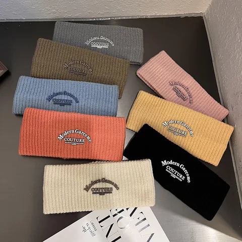Fashion Knitted Wide Headband For Women Men Winter Warm Letter Embroidery Hair Band Sports Yoga Outdoor Forehead Protector