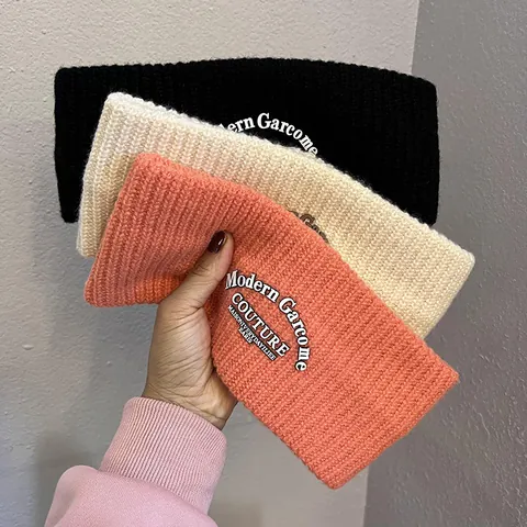 Fashion Knitted Wide Headband For Women Men Winter Warm Letter Embroidery Hair Band Sports Yoga Outdoor Forehead Protector