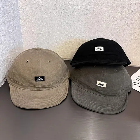 Cappello da Baseball Vintage Amekaji a Tesa Corta Regolabile in Misto Cotone Workwear Parasole Soft Top Con Patch Logo Montagna