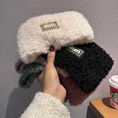 Γυναικεία Χειμερινή Πλεκτή Κορδέλα από Teddy Fleece Φαρδιά Θερμαντική Αυτιών Μαλακή Λούτρινη Κορδέλα με Μπάλωμα Γράμμα Αξεσουάρ Μαλλιών