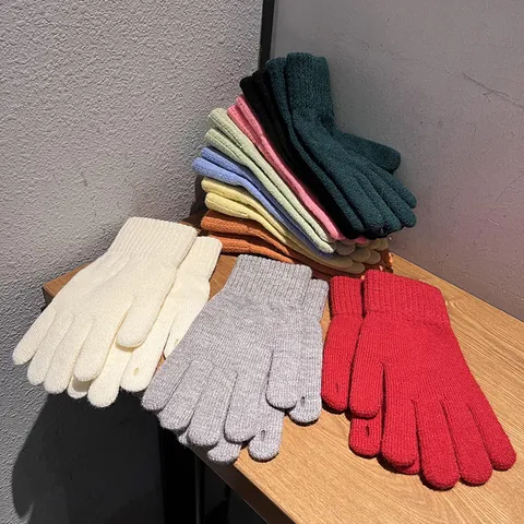 Damen Winter Strickhandschuhe Einfarbig Warm Verdickte Rippbündchen Touchscreen Offene Fingerkuppen Handschuhe Zum Radfahren