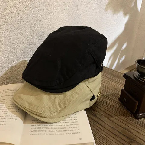 Retro Cotton Ivy Cap For Women Men Vintage Adjustable Flat Cap Duckbill Hat British Style Short Brim Solid Color Newsboy