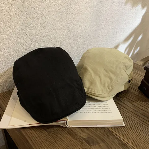 Retro Cotton Ivy Cap For Women Men Vintage Adjustable Flat Cap Duckbill Hat British Style Short Brim Solid Color Newsboy