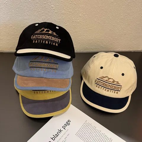 Retro Short Brim Baseball Cap Embroidered Mountain Letter Cotton Polyester Sun Hat Adjustable Parent-Child Duck Tongue Cap For Men Women Kids