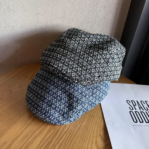 Vintage Jacquard Denim Flat Cap For Men Women British Newsboy Hat Adjustable Cotton Duck Tongue Hat Casual Accessory