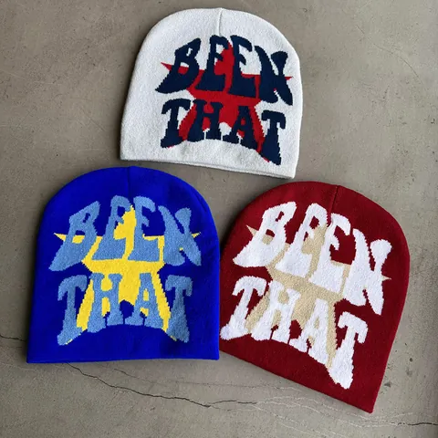 Y2K Streetwear Πλεκτό Σκουφάκι Ζακάρ με Γράμματα και Αστέρι για Άνδρες Γυναίκες Χειμερινό Ζεστό Ακρυλικό Hip Hop Skull Cap