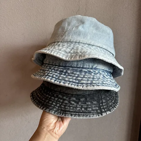 Damen Vintage Gewaschen Denim Anglerhut Distressed Fransenrand Sonnenschutz Sommer Sonnenhut Faltbar Lässig Fischerhut
