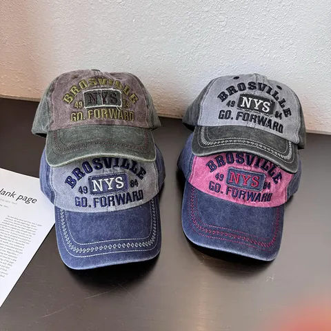 Amerikanische Vintage Gewaschene Baumwolle Baseballkappe Distressed Buchstabenstickerei Gebogene Krempe Verstellbarer Sonnenhut Für Herren Damen