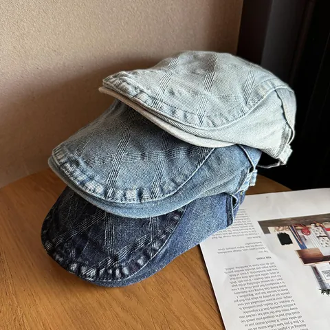 Gorra Plana de Mezclilla Lavada Vintage Para Hombre Mujer Gorra de Repartidor Ajustable Con Costuras de Diamante Ivy Cap