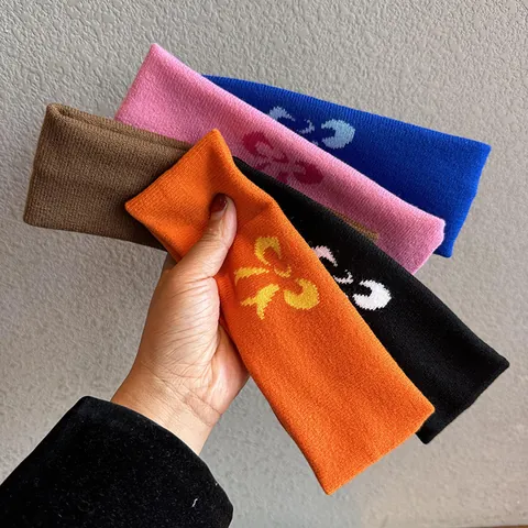 Women Knitted Bowknot Headband Elastic Yarn Hair Band Contrast Color Jacquard Head Wrap For Sports Daily Fashion Accessories