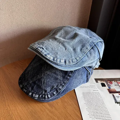 Gorra Plana de Mezclilla Lavada Vintage Para Hombre Mujer Gorra de Repartidor Ajustable Con Costuras de Diamante Ivy Cap