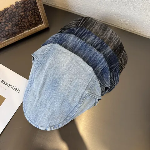 Vintage Gewassen Denim Platte Pet Heren Dames Y2K Retro Verstelbare Pet Casual Verweerde Katoenen Baret Hoed