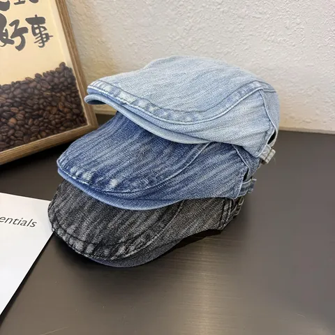 Vintage Gewassen Denim Platte Pet Heren Dames Y2K Retro Verstelbare Pet Casual Verweerde Katoenen Baret Hoed