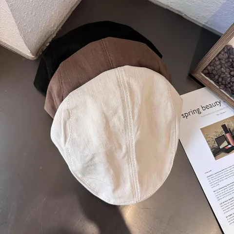 Vintage British Style Cotton Blend Newsboy Hat Men Women Adjustable Flat Cap Retro Ivy Gatsby Hat Solid Color Headwear
