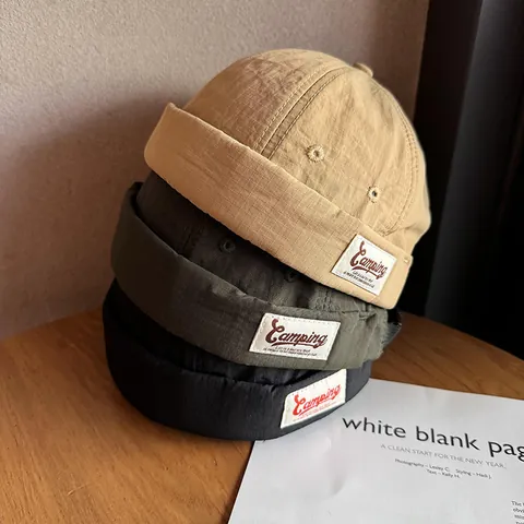 Retro Unisex Dockermütze Randlose Totenkopfkappe Schnelltrocknend Ripstop Polyester Verstellbar Miki Hut Streetwear Casual Outdoor Kappe