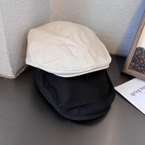 Vintage British Style Cotton Blend Newsboy Hat Men Women Adjustable Flat Cap Retro Ivy Gatsby Hat Solid Color Headwear