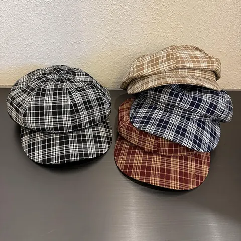 Dames Retro Ruitjes Newsboy Pet Vintage Katoen Polyester Geruite Baker Boy Pet Britse Stijl Achtkantige Baret Schilderspet