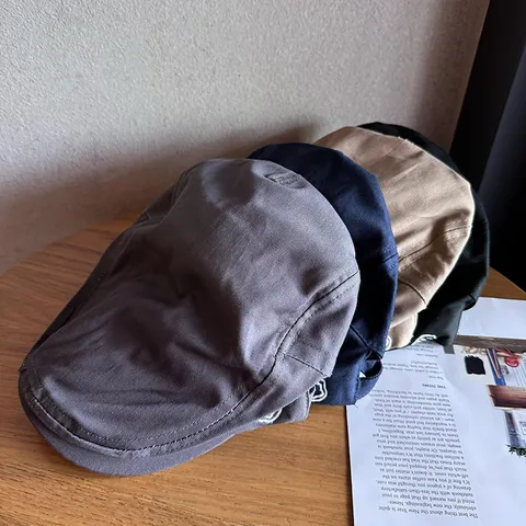 Gorra Forward Unisex de Sarga de Poliéster Algodón Vintage Retro Ala Corta Boina Gorra Plana Con Bordado Color Sólido Sombrero de Pintor Casual