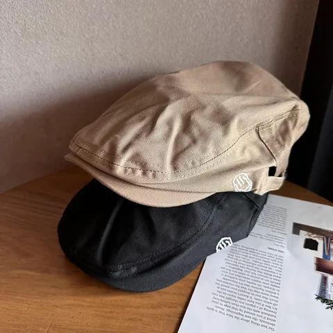 Gorra Forward Unisex de Sarga de Poliéster Algodón Vintage Retro Ala Corta Boina Gorra Plana Con Bordado Color Sólido Sombrero de Pintor Casual