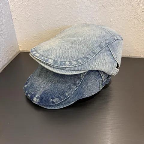 Coppola Vintage in Denim Lavato Per Uomo Donna Regolabile Retro Ivy Cap Cappello da Sole a Becco d'Anatra Casual Streetwear Newsboy Cap