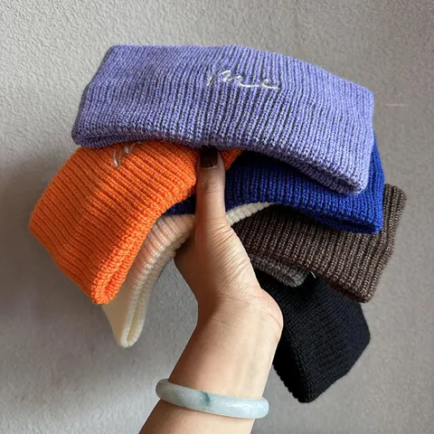 Women Knitted Elastic Headband Ribbed Wide Hair Band With Letter Embroidery Warm Sports Yoga Face Wash Hair Accessory