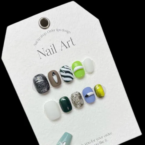 Handmade Press On Nails Mixed Graffiti 3D Cat Eye Marble Design Short Square Round Shape DIY Nail Art Decoration Women