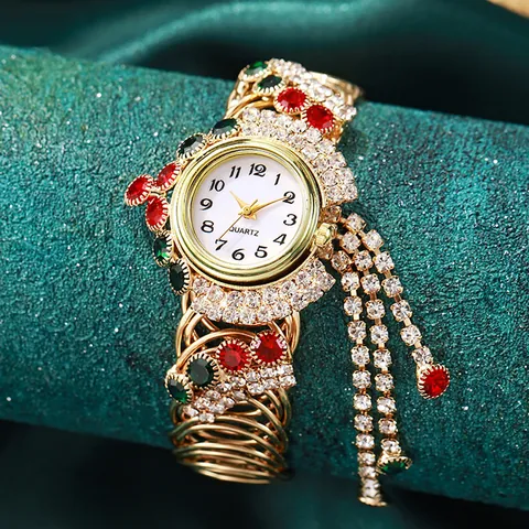 Luxury Women Jewelry Watch Alloy Rhinestone Flower Dial Spiral Tassel Bracelet Quartz Wristwatch For Party Wedding Gift