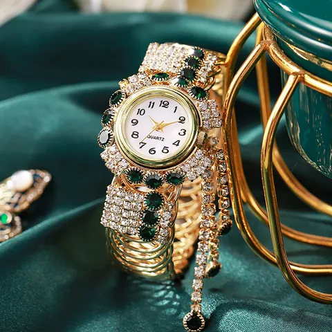 Reloj de Cuarzo con Strass para Mujer Lujo Oro Aleación Borla Reloj Pulsera Moda Dama Reloj Joya Regalo