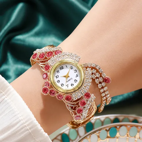 Luxury Women Jewelry Watch Alloy Rhinestone Flower Dial Spiral Tassel Bracelet Quartz Wristwatch For Party Wedding Gift