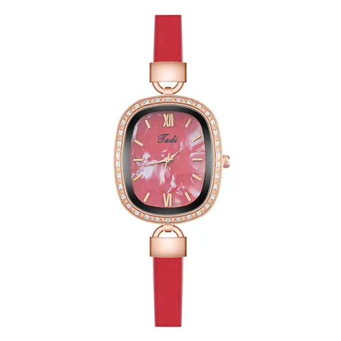 Reloj de Cuarzo Vintage para Mujer Esfera Ovalada de Strass Correa de Cuero PU Fina Reloj de Pulsera de Moda de Lujo